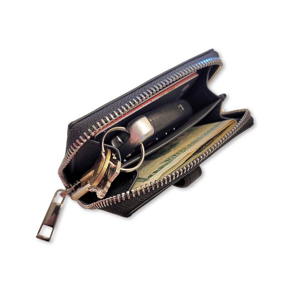 Clip & Go Brushed Vegan Leather Phone Lanyard - RFID Pouch: Black - Black Pouch