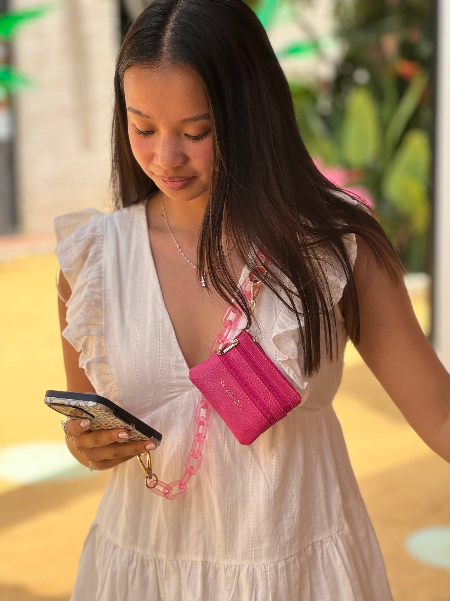 Clip & Go Crossbody Ice Chain Phone Accessory : Purple Chain with Purple Pouch