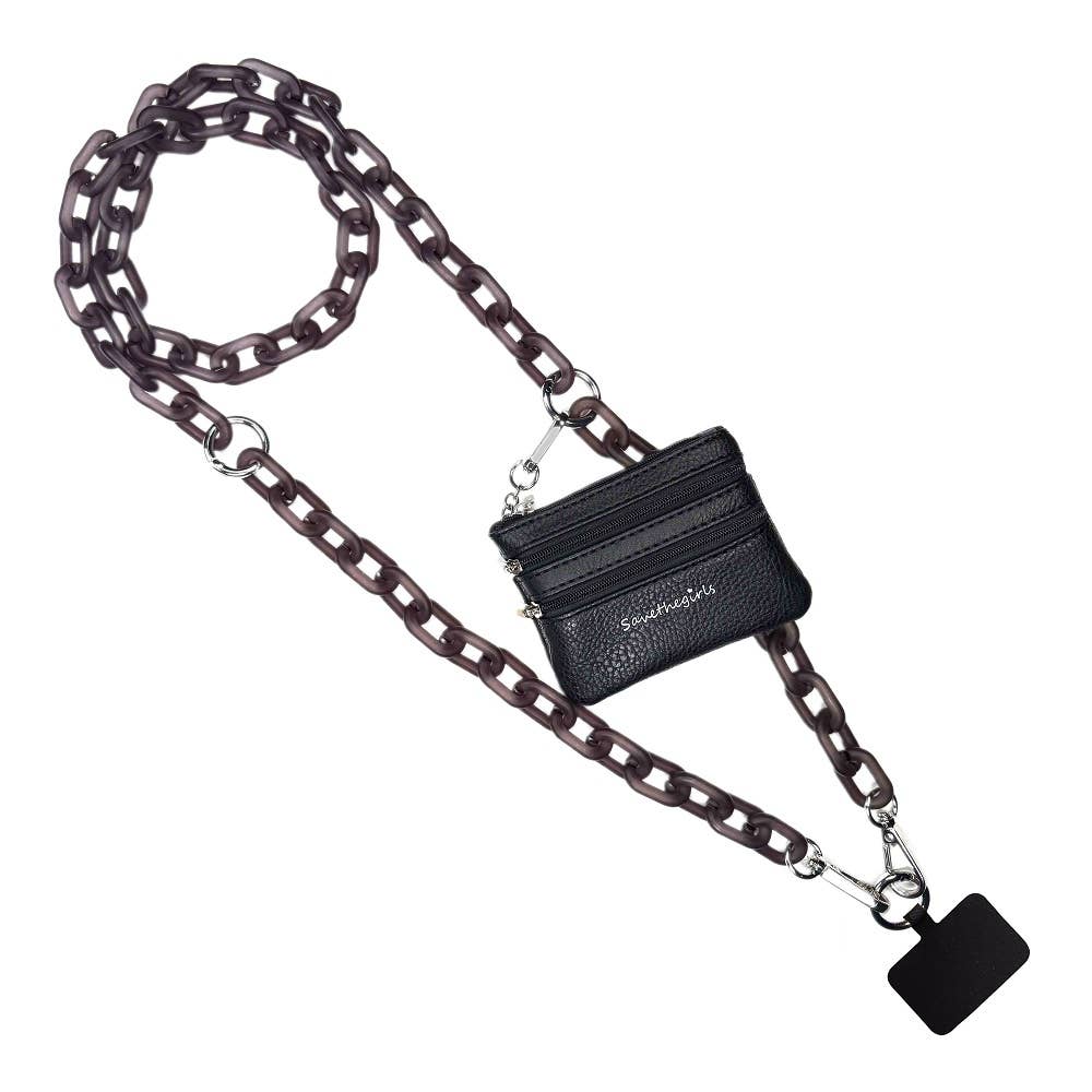 Clip & Go Crossbody Ice Chain Phone Accessory : Purple Chain with Purple Pouch