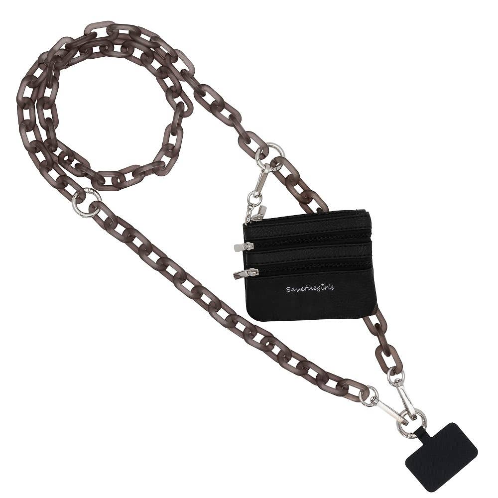 Clip & Go Crossbody Ice Chain Phone Accessory : Purple Chain with Purple Pouch
