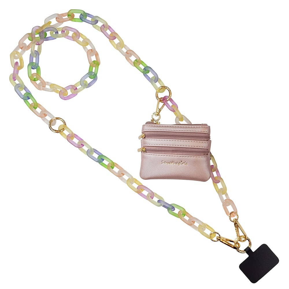 Clip & Go Crossbody Ice Chain Phone Accessory : Purple Chain with Purple Pouch
