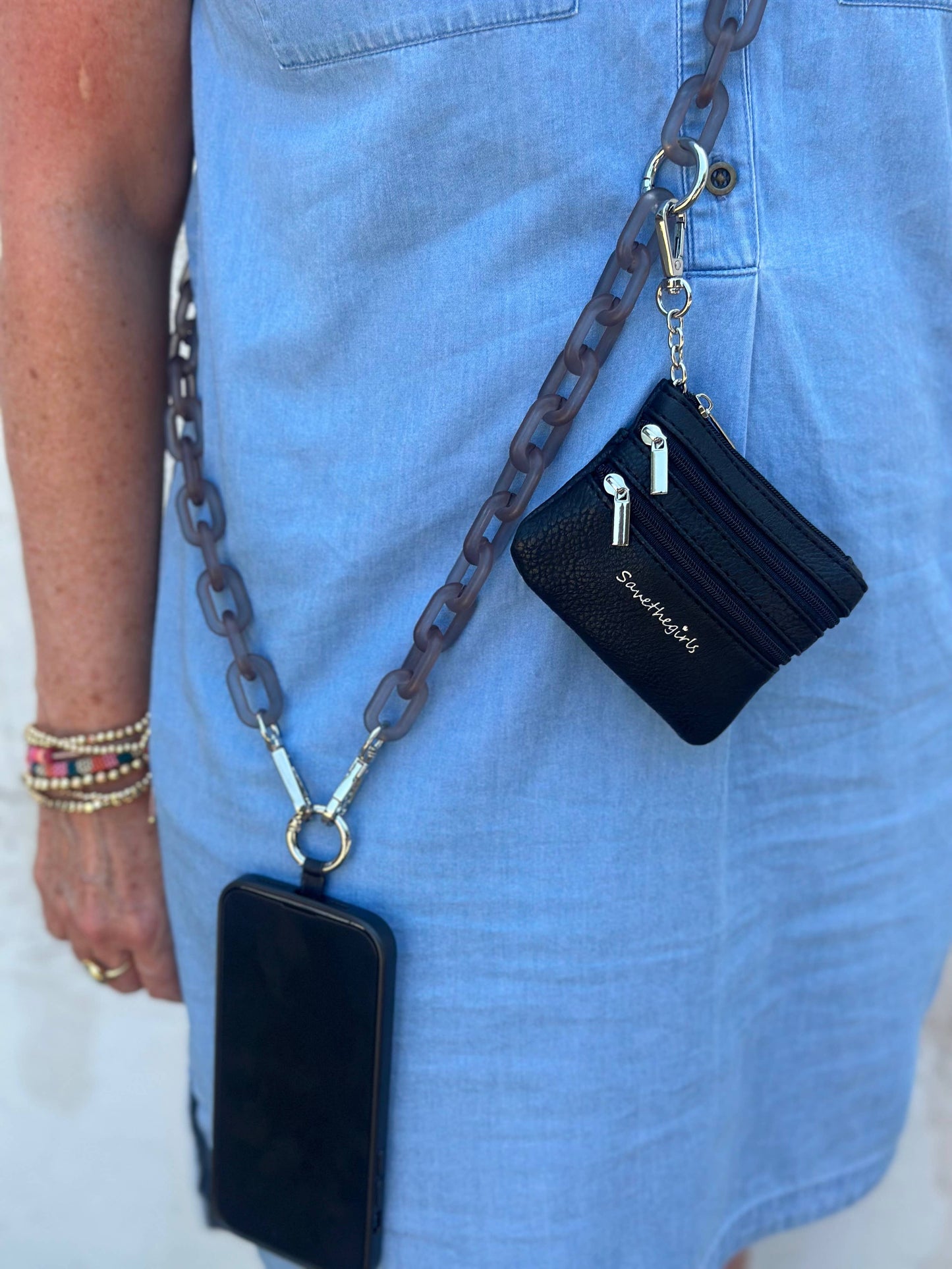 Clip & Go Crossbody Ice Chain Phone Accessory : Purple Chain with Purple Pouch
