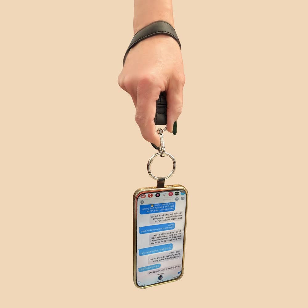 Clip & Go Brushed Vegan Leather Phone Lanyard - RFID Pouch: Black - Black Pouch