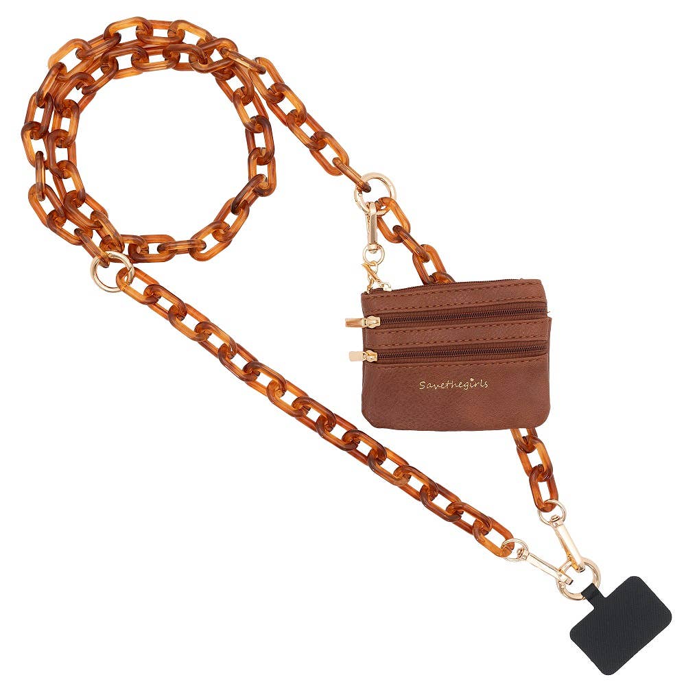 Clip & Go Crossbody Ice Chain Phone Accessory : Hot Pink Chain with Hot Pink Pouch