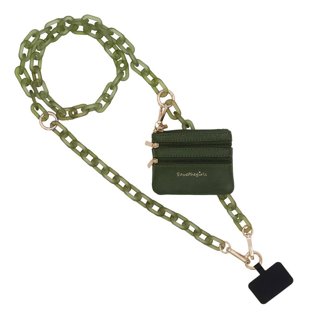 Clip & Go Crossbody Ice Chain Phone Accessory : Purple Chain with Purple Pouch