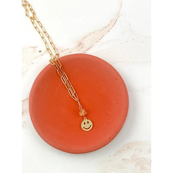 Smiley Face & Citrine Necklace - Come On Get Happy Necklace