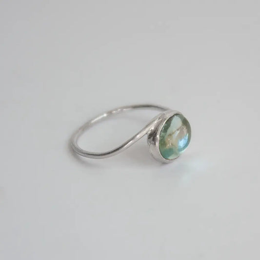 Aquamarine Oval Twist Sterling Silver Ring