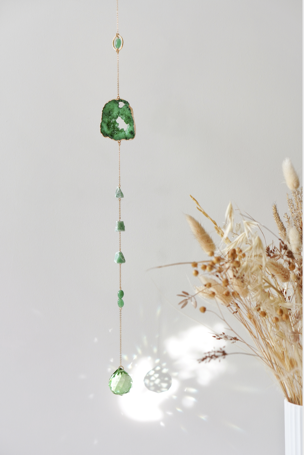 XL Raw Green Aventurine & Agate Crystal Window Suncatcher