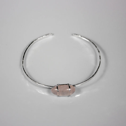 Rose Quartz Hammered Cuff Sterling Silver Bracelet