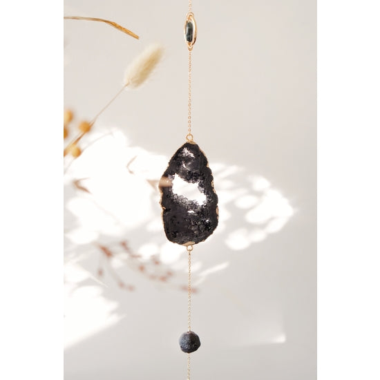 XL Black Raw Agate & Falcon's Eye Crystal Suncatcher