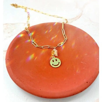 Smiley Face & Citrine Necklace - Come On Get Happy Necklace