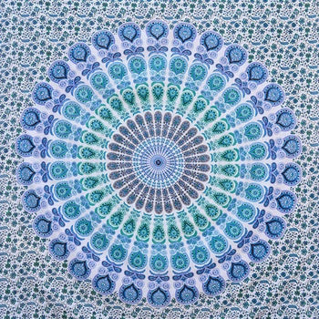 Sky Blue Peacock Mandala Tapestry (King Size 88x104)