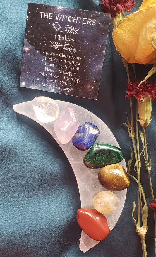 Selenite Moon Charging Plate Chakra Collection