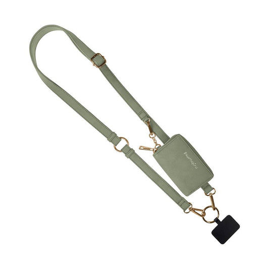 Clip & Go Brushed Vegan Leather Phone Lanyard - RFID Pouch: Sage - Sage Pouch