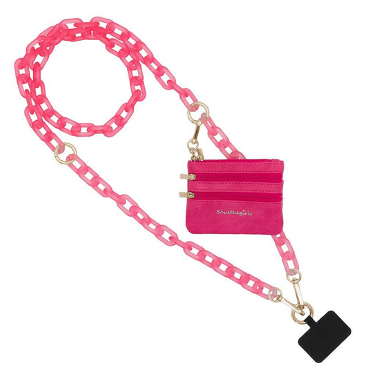 Clip & Go Crossbody Ice Chain Phone Accessory : Hot Pink Chain with Hot Pink Pouch