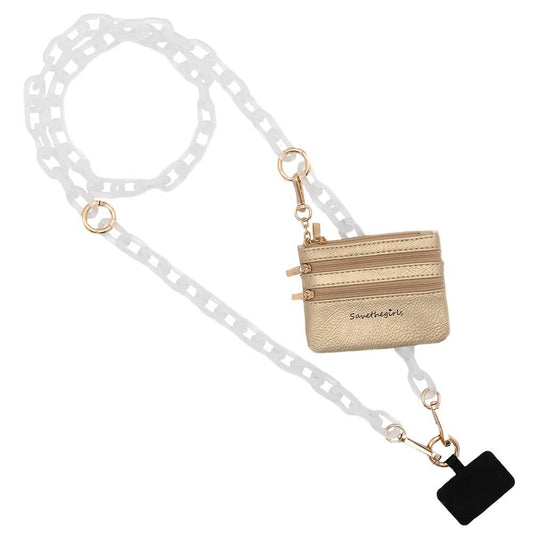 Clip & Go Crossbody Ice Chain Phone Accessory : Purple Chain with Purple Pouch