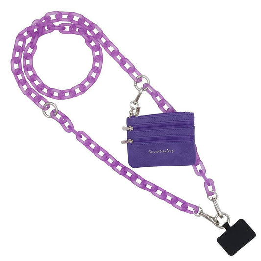 Clip & Go Crossbody Ice Chain Phone Accessory : Purple Chain with Purple Pouch