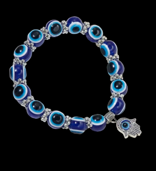Evil Eye Hamsa Hand Charm Beaded Bracelet