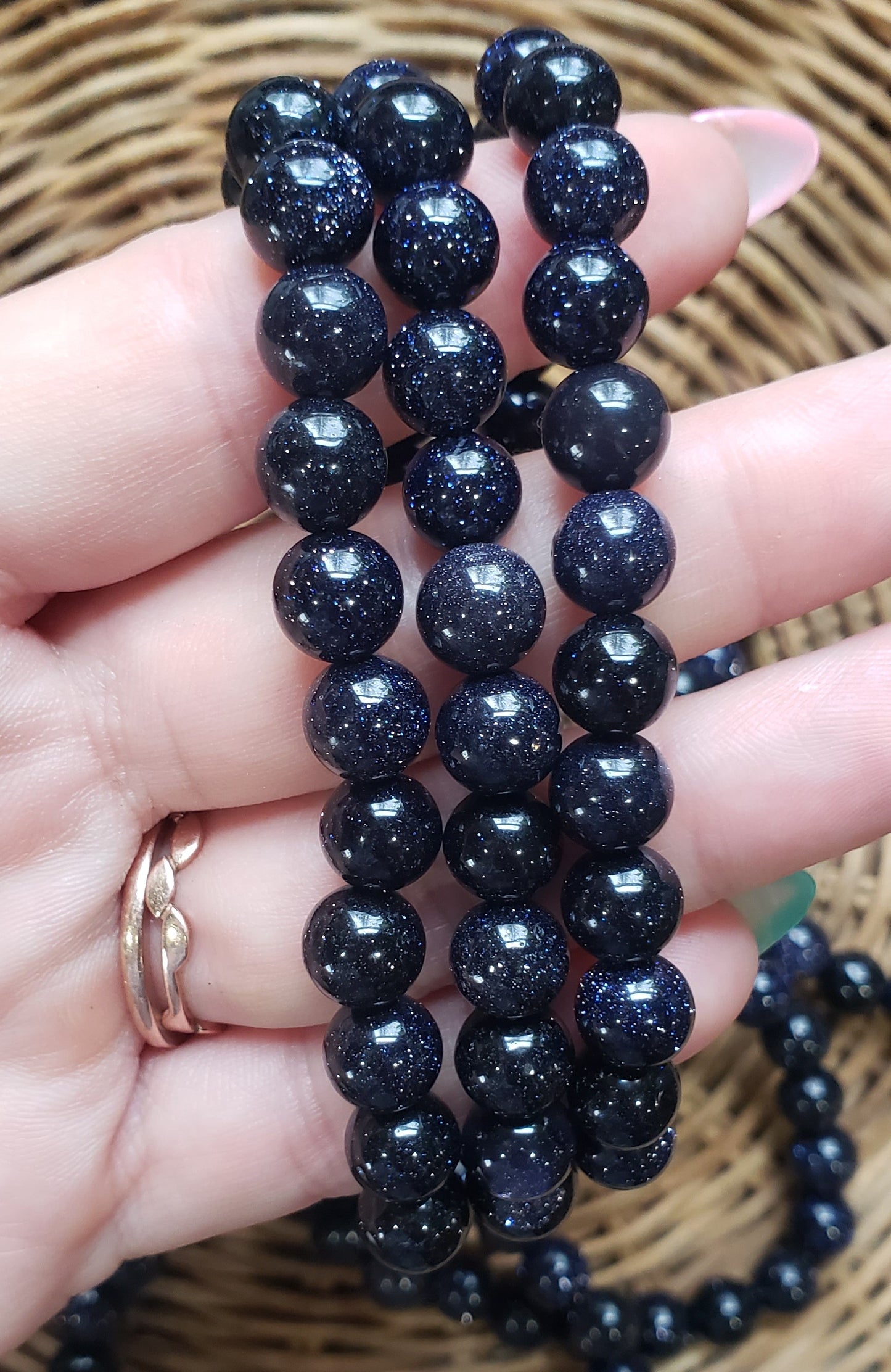 Blue Goldstone Beaded Bracelet (8mm)