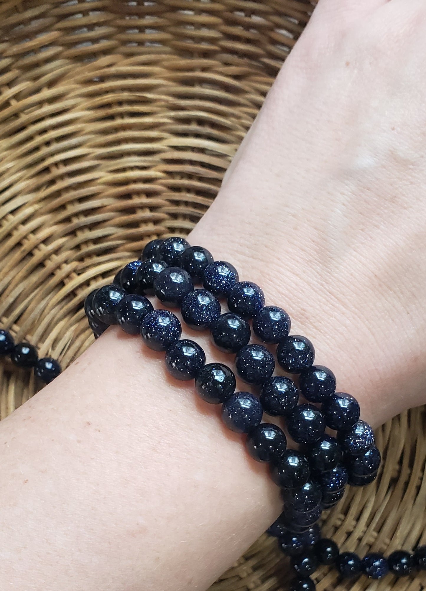 Blue Goldstone Beaded Bracelet (8mm)