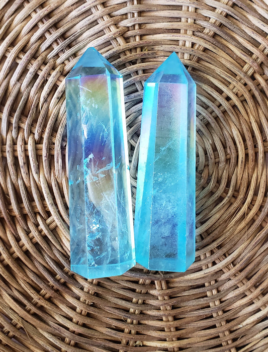 Aqua Blue Aura Quartz Tower
