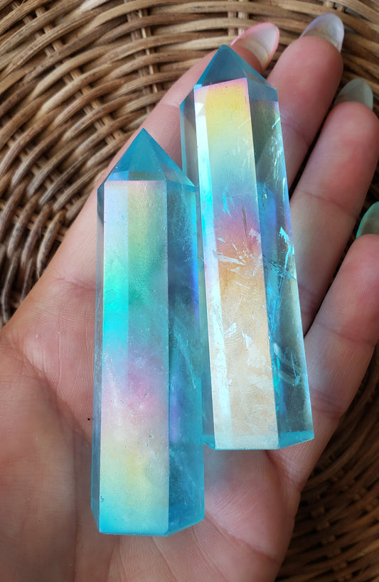 Aqua Blue Aura Quartz Tower