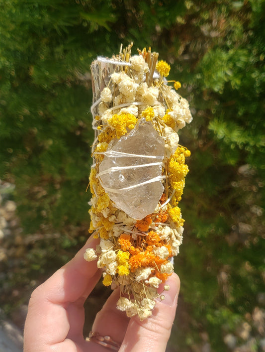 Smoky Quartz Harvest Sage Wand