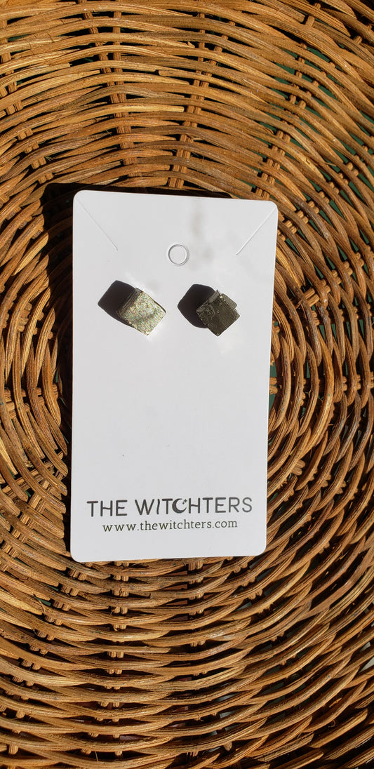 Pyrite Cube Silver Stud Earrings