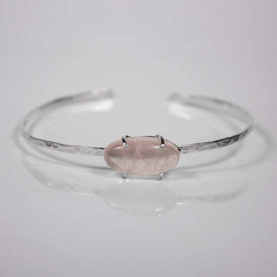 Rose Quartz Hammered Cuff Sterling Silver Bracelet