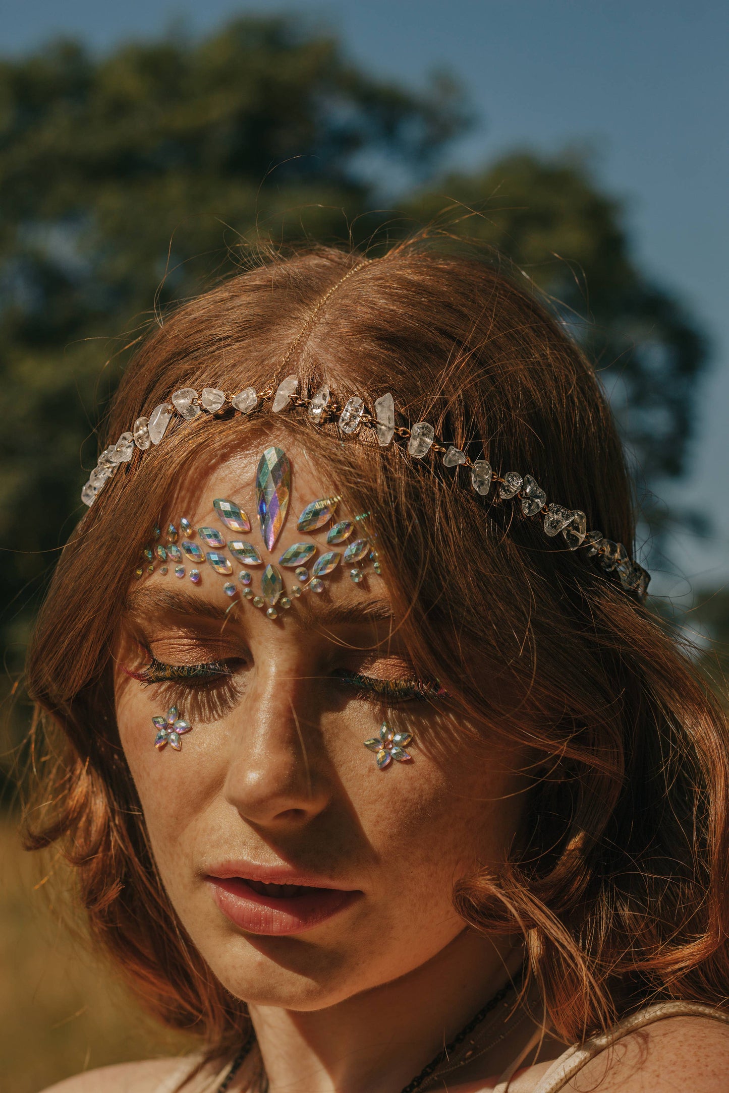 Quartz Crystal Head Chain Festival Headwear