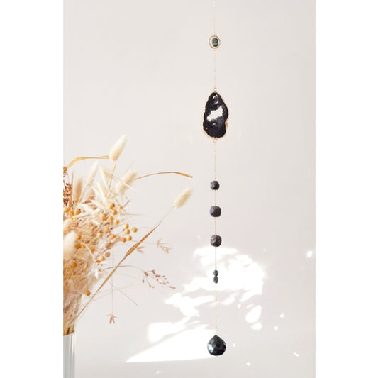 XL Black Raw Agate & Falcon's Eye Crystal Suncatcher