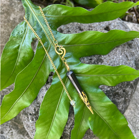 Purification & Protection Gold Black Tourmaline Pendulum | Divination Tool