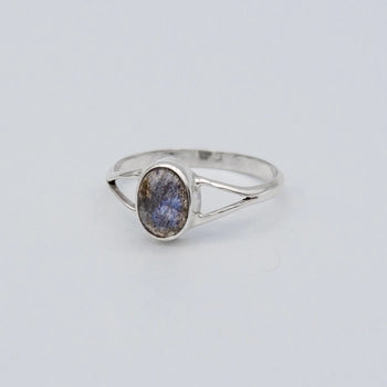 Oval Labradorite Bezel Splint Shank Sterling Silver Ring