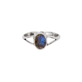 Oval Labradorite Bezel Splint Shank Sterling Silver Ring